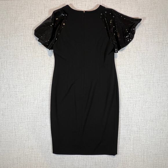 Calvin Klein Sequin-Sleeve Midi Sheath Dress Women's 12 - Picture 4 of 8